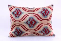 Ikat Velvet Pillow Cover, Handmade Cushion, Decorative Throw Pillow, Boho Cushion Turkish Home Decor - thumbnail 1
