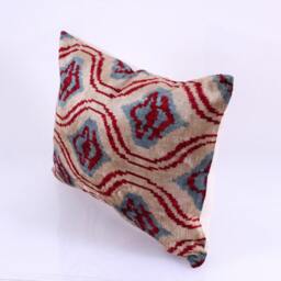 Ikat Velvet Pillow Cover, Handmade Cushion, Decorative Throw Pillow, Boho Cushion Turkish Home Decor - thumbnail 2