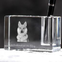 Czechoslovakian Wolfdog , Crystal Pen Holder With Dog, Souvenir, Decoration, Limited Edition, Collection - thumbnail 2