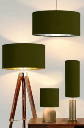 New Handmade Deep Olive Green Colour Drum Velvet Lamp Shade & Pendant Light With Metallic Panels Lining Suitable For Ceilings Tables - thumbnail 1