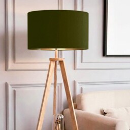 New Handmade Deep Olive Green Colour Drum Velvet Lamp Shade & Pendant Light With Metallic Panels Lining Suitable For Ceilings Tables - thumbnail 2