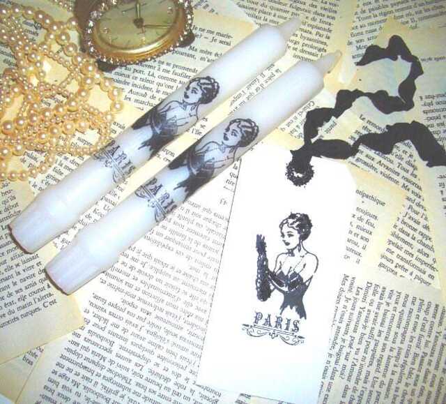 Parisian Woman Stamped Candles With Matching Tag - image 1