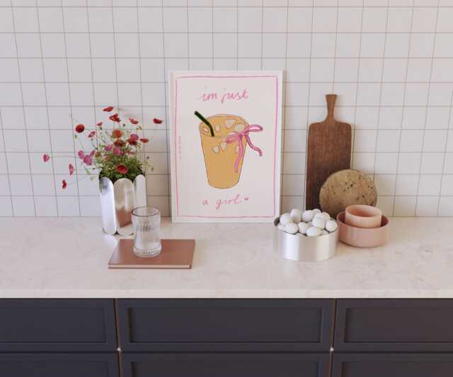 I'm Just A Girl Print, Retro Drink Illustration, Kitchen Bar Cart Art - image 1