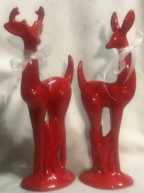 Red Glazed Ceramic Deer Set Handmade Art Decor - image 1