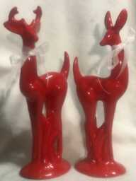 Red Glazed Ceramic Deer Set Handmade Art Decor