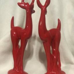 Red Glazed Ceramic Deer Set Handmade Art Decor - thumbnail 3