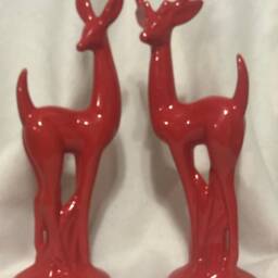 Red Glazed Ceramic Deer Set Handmade Art Decor - thumbnail 2