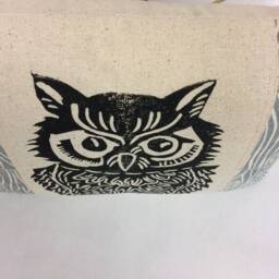 Woodland Owl Pillow Hand Carved Print, Rustic Home Decor - thumbnail 2