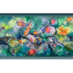 Cheerful Painting With Cute Family Of Birds, Gift For Wedding, Art Print On Canvas, Multicolor Positive Joyful Art, Bird Flock, Life - thumbnail 3