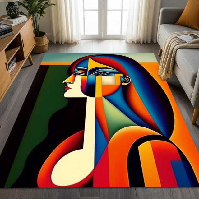Cubist Woman Abstract Portrait Rug Design & Tile Mat - image 1