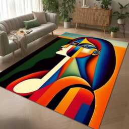 Cubist Woman Abstract Portrait Rug Design & Tile Mat - thumbnail 2