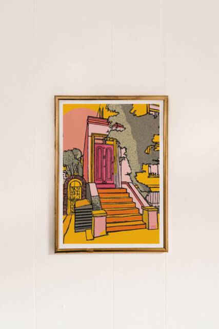 Kensington Pink Door Art Print London Travel Illustration - image 1