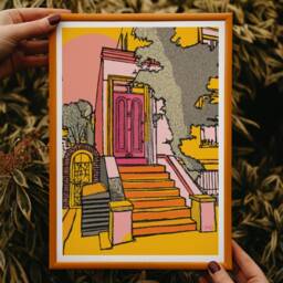 Kensington Pink Door Art Print London Travel Illustration - thumbnail 3