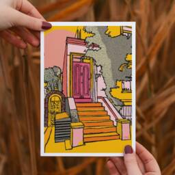 Kensington Pink Door Art Print London Travel Illustration - thumbnail 2