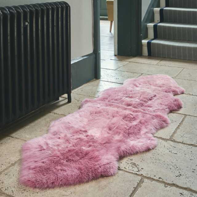 Rose Pink Sheepskin Rug, 100% Natural Double Pelt - 180cm X 65cm - image 1