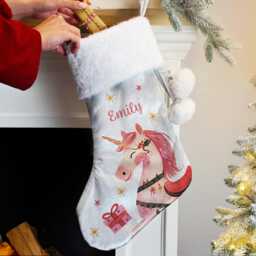 Baby Girls Christmas Stocking Pink Unicorn Personalised Xmas Stocking For Children