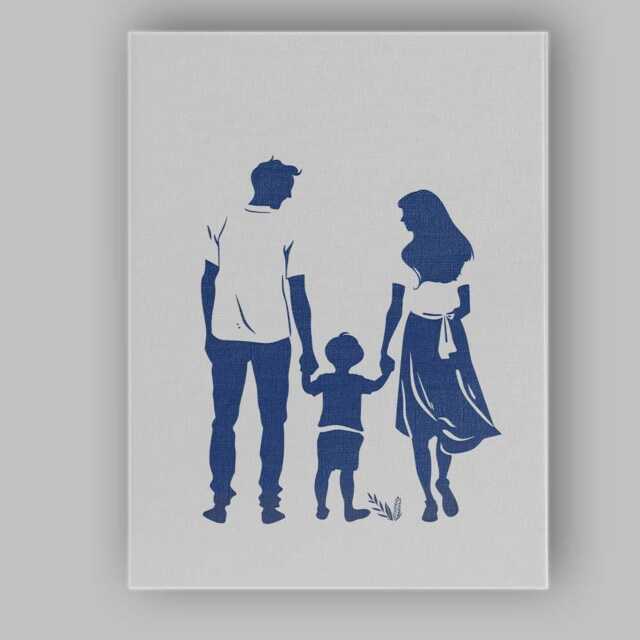 Minimalist Family Walking Together Blue Silhouette Illustration Canvas Wall Art Print Decor Picture Ready To Hang - image 1