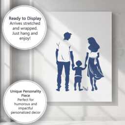 Minimalist Family Walking Together Blue Silhouette Illustration Canvas Wall Art Print Decor Picture Ready To Hang - thumbnail 3