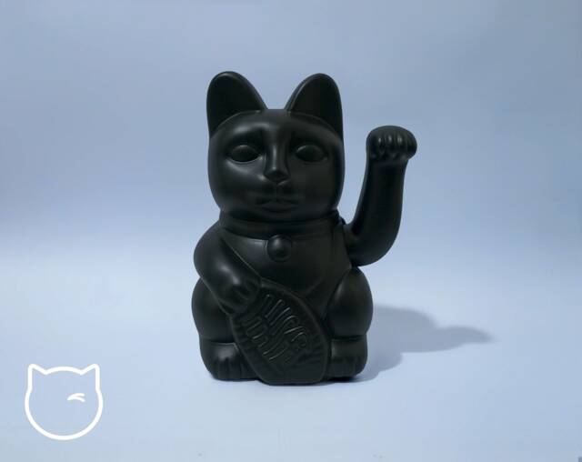 Black Lucky Cat Hand Painted Maneki Neko - 7 Inch - image 1