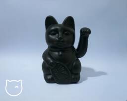 Black Lucky Cat Hand Painted Maneki Neko - 7 Inch - thumbnail 1