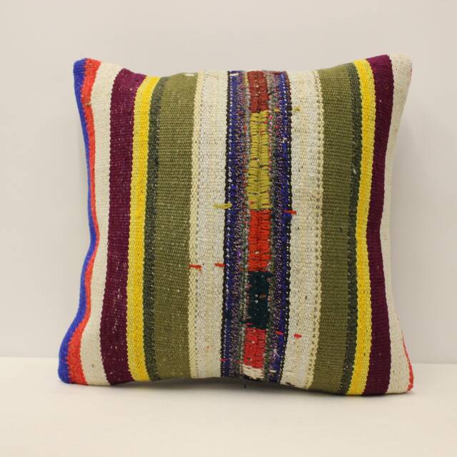 Vintage Wool Kilim Pillow Cover, Bohemian Cushion - 18x18 In - image 1