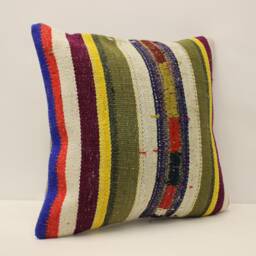 Vintage Wool Kilim Pillow Cover, Bohemian Cushion - 18x18 In - thumbnail 2