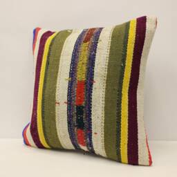 Vintage Wool Kilim Pillow Cover, Bohemian Cushion - 18x18 In - thumbnail 3