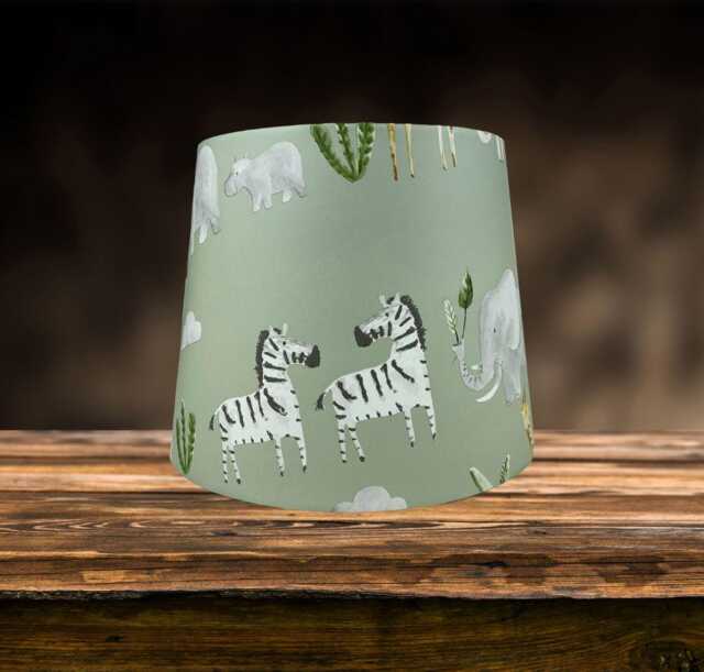 Green Safari Animal Lampshade For Ceiling & Table Lamps, Kids Nursery Empire Or Drum Light Shade - image 1