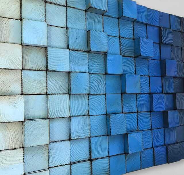 Blue Ombre Reclaimed Wood Wall Art - Sound Diffuser - image 1