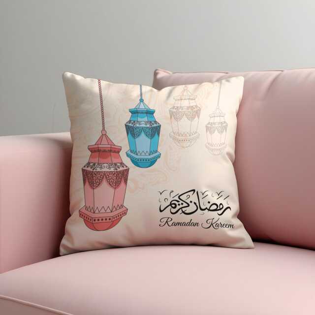 Ramadan Kareem Cushion Cover, Arabic Calligraphy Lantern Pillowcase, Islamic Eid Sofa Case - image 1