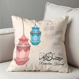 Ramadan Kareem Cushion Cover, Arabic Calligraphy Lantern Pillowcase, Islamic Eid Sofa Case - thumbnail 4