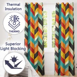 Abstract Feather Chevron Stripes Colorful Seamless Pattern Readymade Eyelet Ring Top Thermal 100% Blackout Curtains - thumbnail 3