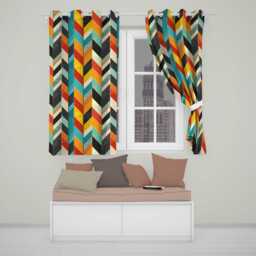 Abstract Feather Chevron Stripes Colorful Seamless Pattern Readymade Eyelet Ring Top Thermal 100% Blackout Curtains - thumbnail 1