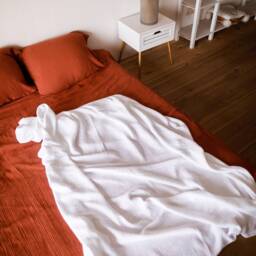 Muslin White Blanket Soft & Light Blanket. White Summer Muslin Bed Cover. Duvet Natural Fiber Bedding - thumbnail 3
