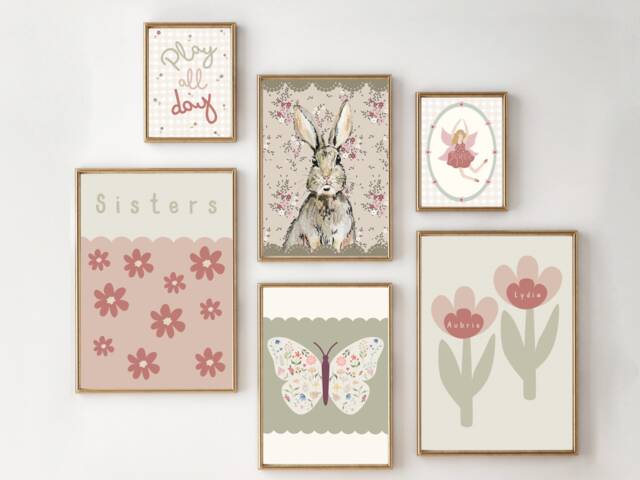 Set Of Sisters Gallery Wall Prints, Including Personalised Flower Print. Printed & Shipped - Prints Only, Unframed - image 1