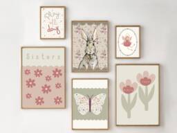 Set Of Sisters Gallery Wall Prints, Including Personalised Flower Print. Printed & Shipped - Prints Only, Unframed - thumbnail 1