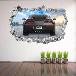 Supercar Sports Car Personalised Name Wall Decal Sticker Mural Poster Print Art Kids Boys Bedroom Decor Black Corvette Kd11 - thumbnail 3