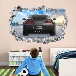 Supercar Sports Car Personalised Name Wall Decal Sticker Mural Poster Print Art Kids Boys Bedroom Decor Black Corvette Kd11 - thumbnail 2