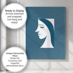 Minimalist Blue Female Portrait Abstract Face Line Art Canvas Wall Print Decor Picture Ready To Hang - thumbnail 3