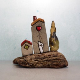 Driftwood Ceramic Miniature Houses, Rustic Home Decor Sculpture - thumbnail 2
