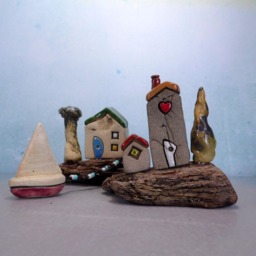 Driftwood Ceramic Miniature Houses, Rustic Home Decor Sculpture - thumbnail 4