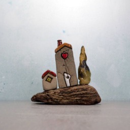 Driftwood Ceramic Miniature Houses, Rustic Home Decor Sculpture - thumbnail 3