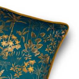Celina Digby?? Designer Velvet Cushion Pillow Luxury Floral Animal Design Rainforest Teal With Piping Available in 3 Sizes Square Rectangular - thumbnail 3