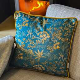 Celina Digby?? Designer Velvet Cushion Pillow Luxury Floral Animal Design Rainforest Teal With Piping Available in 3 Sizes Square Rectangular - thumbnail 2