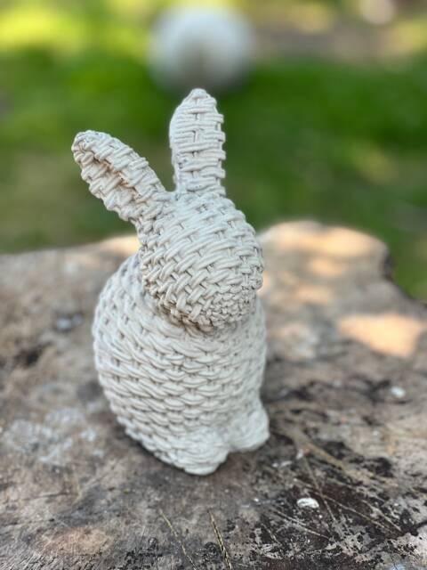 Stone/ Concrete Wicker Rattan Rabbit Bunny Garden Ornament Statue - image 1