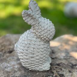 Stone/ Concrete Wicker Rattan Rabbit Bunny Garden Ornament Statue - thumbnail 2