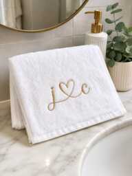 Personalised Embroidered Hand Towel With Heart, His & Hers Bathroom Wedding Anniversary Gift - thumbnail 1