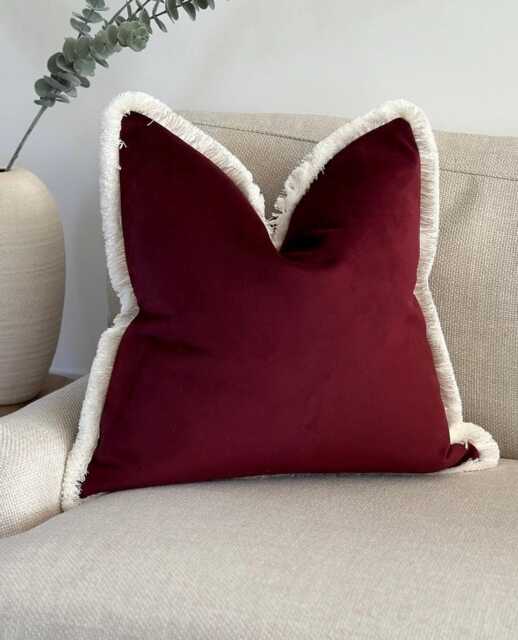 Burgundy Velvet Fringed Cushion Cover - Customisable Trim All Sizes - image 1