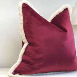 Burgundy Velvet Fringed Cushion Cover - Customisable Trim All Sizes - thumbnail 3
