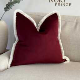 Burgundy Velvet Fringed Cushion Cover - Customisable Trim All Sizes - thumbnail 2